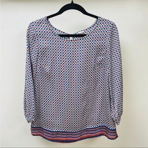 Merona silky Art deco patterned tunic blouse size M